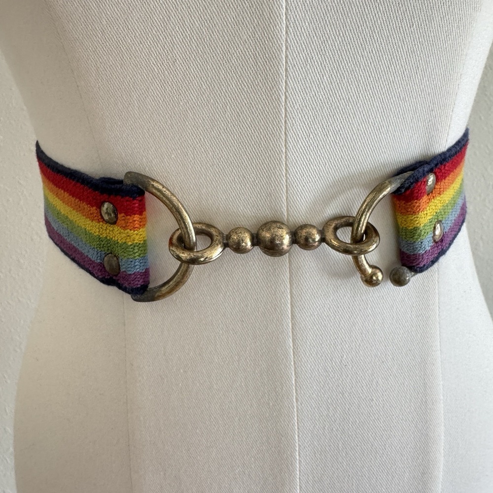 Vintage 70s 80s Colorful Rainbow Stretchy Belt Women's Size 24" To 31" Retro